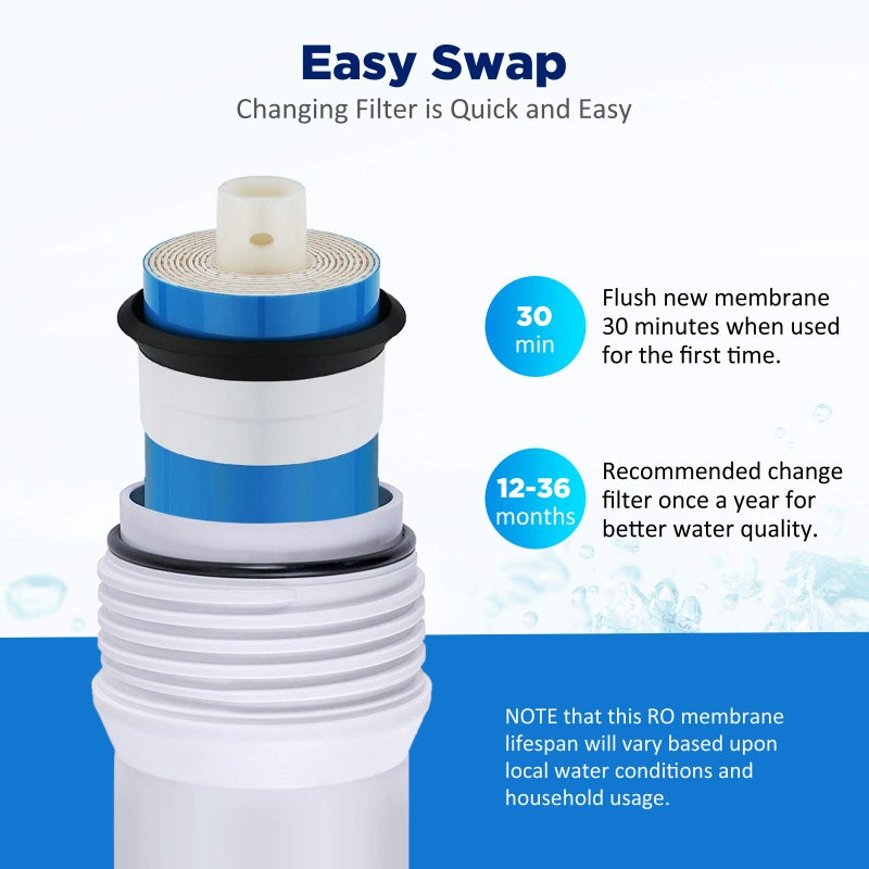Membrane Solutions 150 GPD RO Membrane, Reverse Osmosis Membrane Element 12" x 2" Water Filter Replacement for Undersink Home Drinking RO Water Filtration System - Image 5